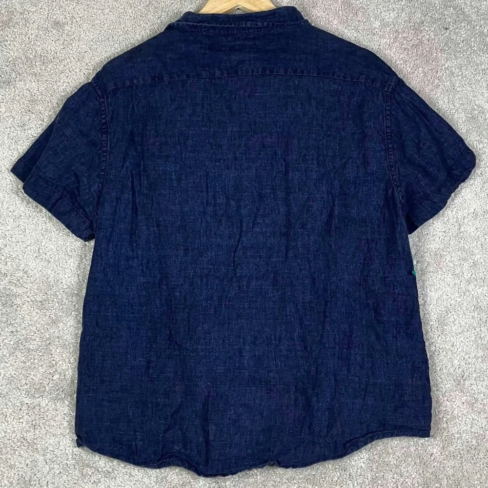 Banana Republic Button Down Shirt Mens Large Navy Blue 100% Linen Slim Fit